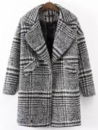 Shein Black White Lapel Houndstooth Woolen Coat