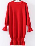 Shein Red Ruffle Detail Ribbed Trim Knit Dress