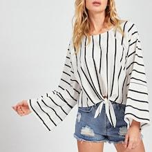 Shein Knot Front Vertical Striped Top