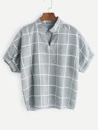 Shein Grid Print Dip Hem V-neck Blouse