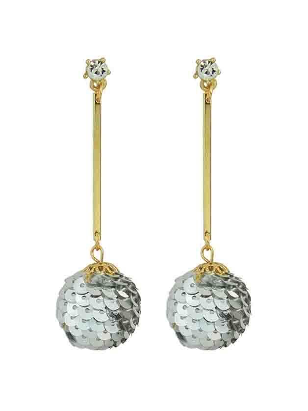 Shein Silver Metal Ball Long Drop Earrings For Women