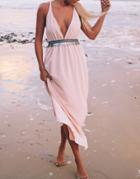 Shein Pink V Neck Cross Back Maxi Dress