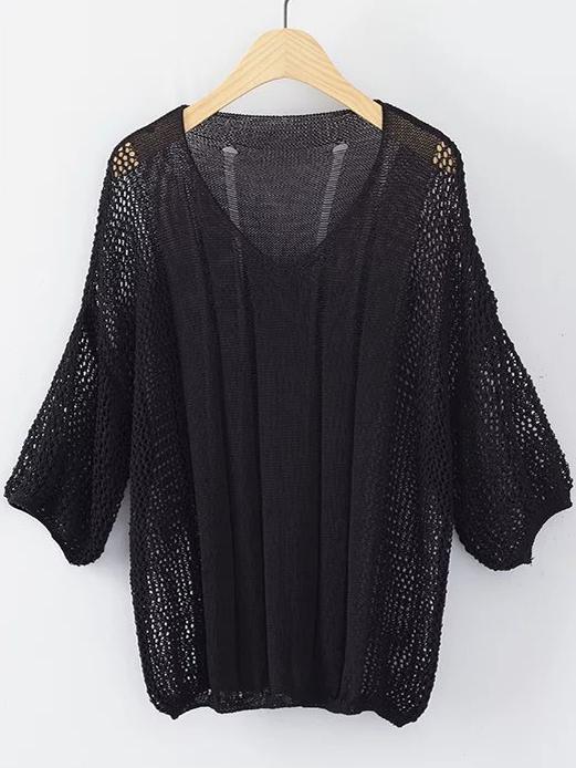 Shein Black V Neck Elastic Cuff Knitwear