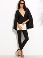 Shein Black Split Long Sleeve V Neck Jumpsuit