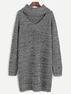 Shein Grey Marled Knit Cutout Turtleneck Sweater Dress