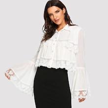 Shein Embroidered Mesh Trim Semi Sheer Shirt