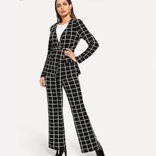Shein Self Belted Wrap Top & Flare Leg Pants Set