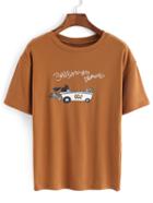 Shein Cartoon Print Khaki T-shirt
