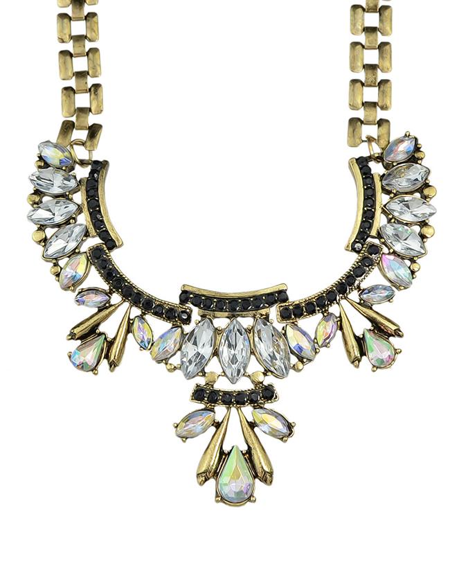 Shein Antique Gold Plated Women Statement Stone Necklace