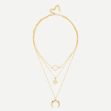 Shein Moon & Flower Pendant Link Layered Necklace