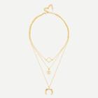 Shein Moon & Flower Pendant Link Layered Necklace