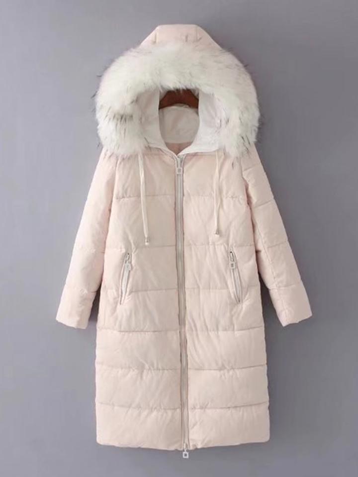 Shein Patched Detail Hooded Longline Padded Coat