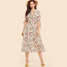 Shein Knot Cuff Mixed Print Shirt Dress