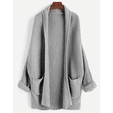 Shein Plus Open Front Double Pocket Knit Coat