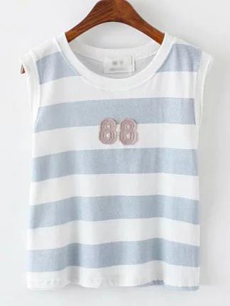 Shein Blue Stripe Applique Tank Top