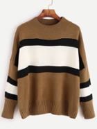 Shein Khaki Color Block Drop Shoulder Sweater