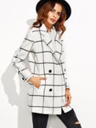 Shein White Grid Double Breasted Coat