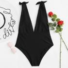 Shein Plus Knot Shoulder Plunging Neck Swimsuit