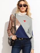 Shein Color Block Elbow Patch T-shirt With Sequin Detail