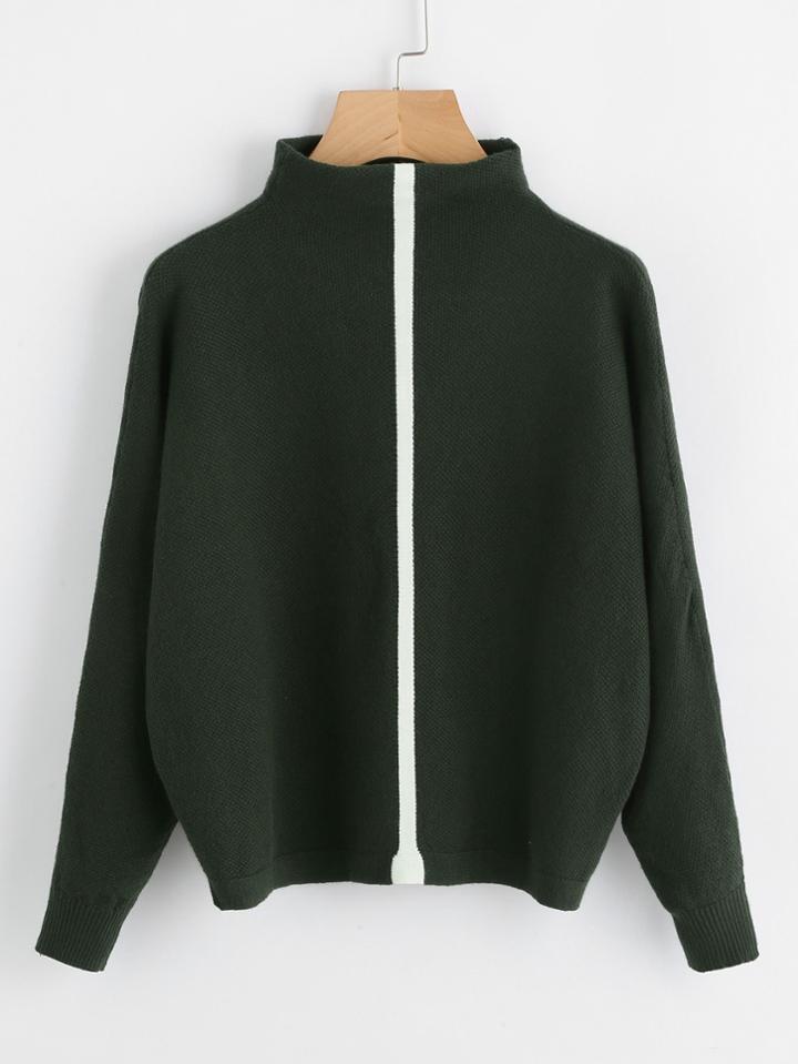 Shein Mock Neck Contrast Stripe Front Sweater