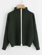 Shein Mock Neck Contrast Stripe Front Sweater