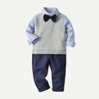 Shein Toddler Boys Striped Shirt & Pants & Knit Vest