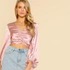 Shein Pink V Neck Solid Satin Crop Top