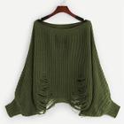 Shein Dolman Sleeve Ripped Off Shoulder Sweater