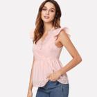 Shein Laser Cut Ruffle Armhole Wrap Top