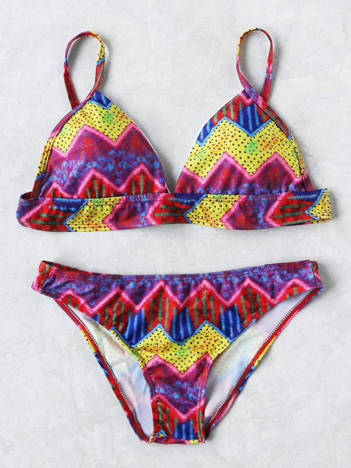 Shein Chevron Print Triangle Bikini Set