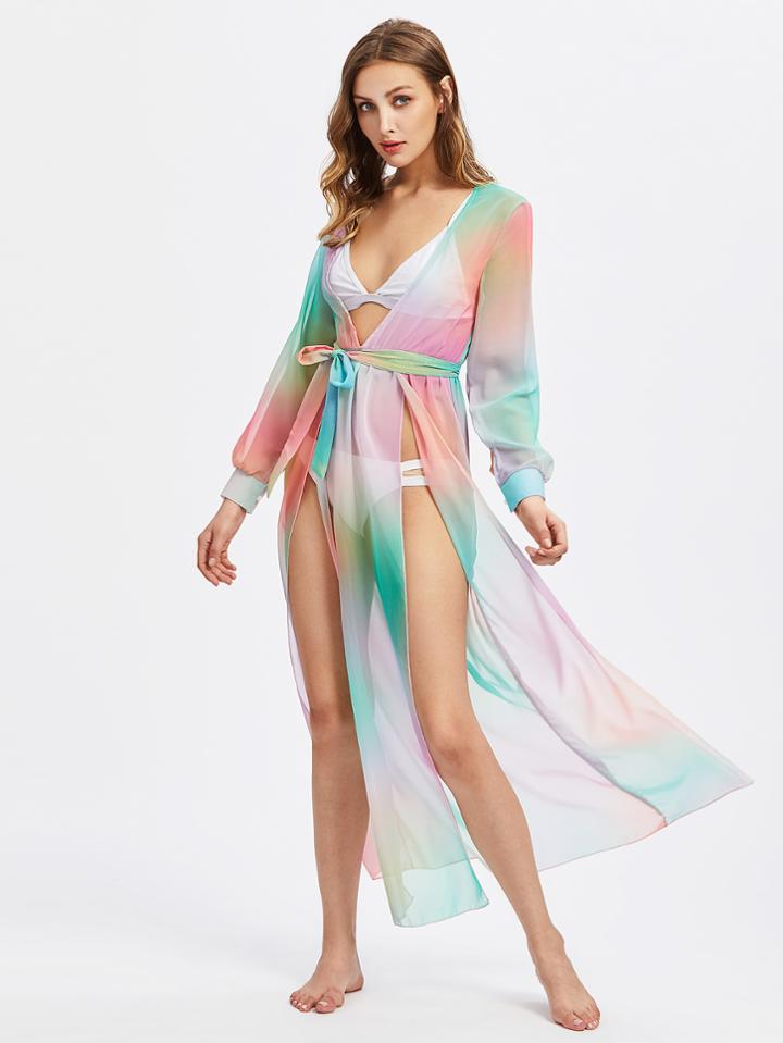 Shein Plunging M-slit Self Tie Chiffon Cover Up