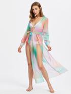 Shein Plunging M-slit Self Tie Chiffon Cover Up