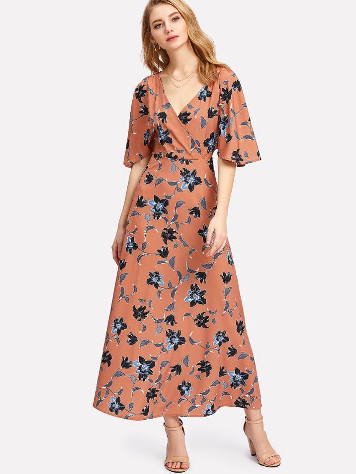 Shein Open Back Surplice Floral Dress