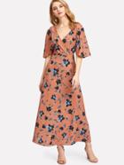 Shein Open Back Surplice Floral Dress