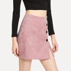 Shein Solid Single Breasted Corduroy Skirt