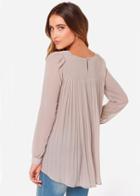 Shein Nude Long Sleeve Pleated Back Blouse