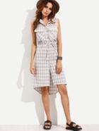 Shein Grey Plaid Dip Hem Shirt Dress