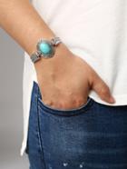 Shein Oval Turquoise Set-in Carved Bracelet