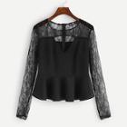 Shein Open Front Lace Contrast Peplum Top
