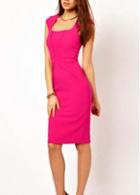 Rosewe Glamorous Open Back Pink Cotton Dress With Cap Sleeve