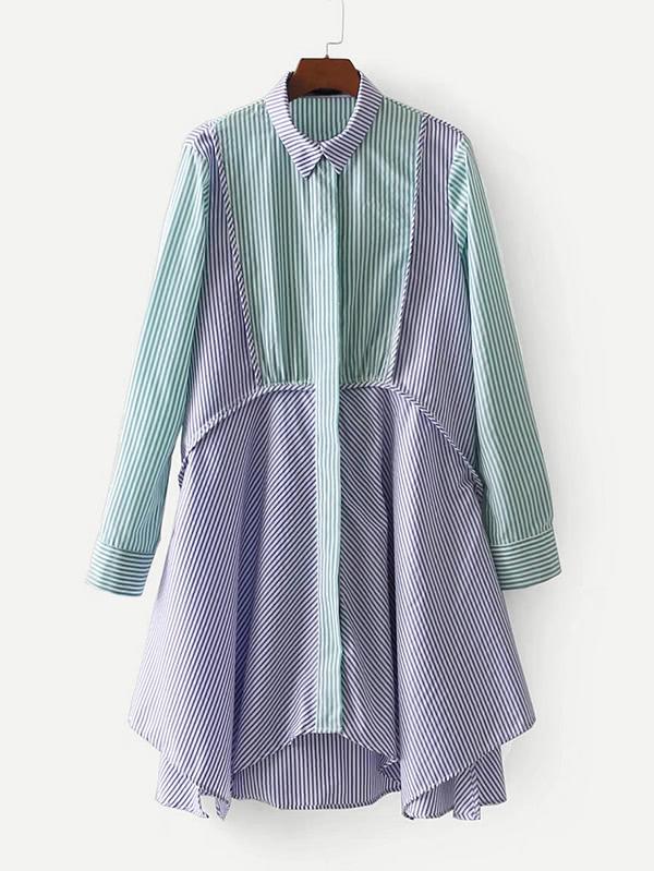 Shein Seam Detail Striped Shirt Dress