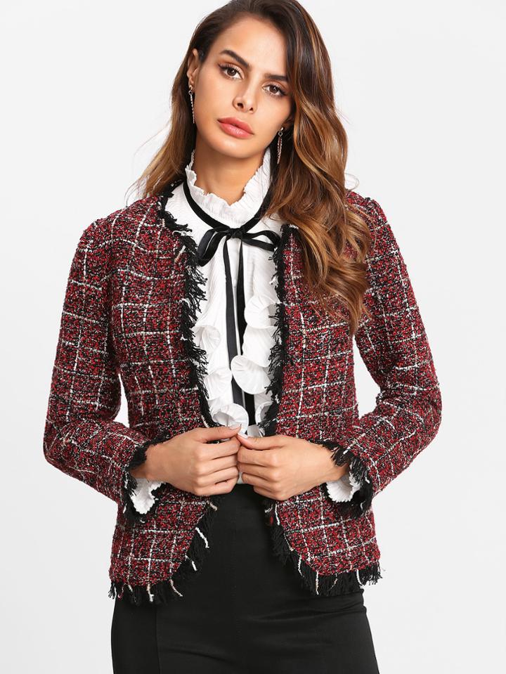 Shein Fringe Trim Open Front Blazer