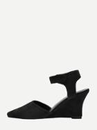 Shein Black Faux Suede Ankle Strap Wedge Pumps