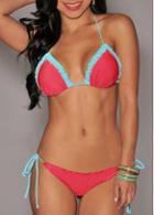 Rosewe Halter Neck Ruffle Decorated Red Bikini