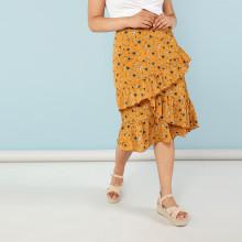 Shein Plus Asymmetrical Ruffle Trim Wrap Floral Skirt