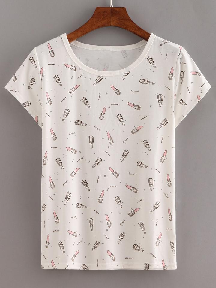 Shein Lipstick Print T-shirt White