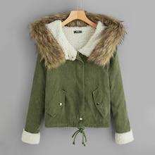 Shein Fleece Lined Corduroy Coat With Faux Fur Hood