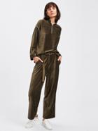 Shein Drop Shoulder Zip Front Velvet Top With Belted Pants