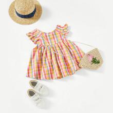 Shein Girls Ruffle Trim Pleated Plaid Dress