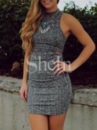 Shein Grey Crew Neck Cut Out Bodycon Dress